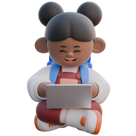 ノートパソコンでタイピングする女の子  3D Icon