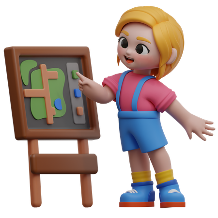 道路地図を見ている女の子  3D Icon