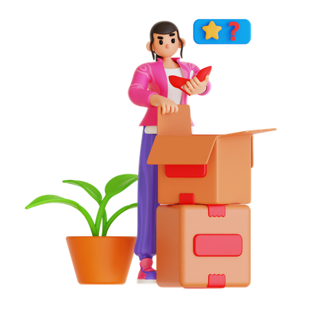 悪い商品レビューをチェックする若い女性  3D Icon