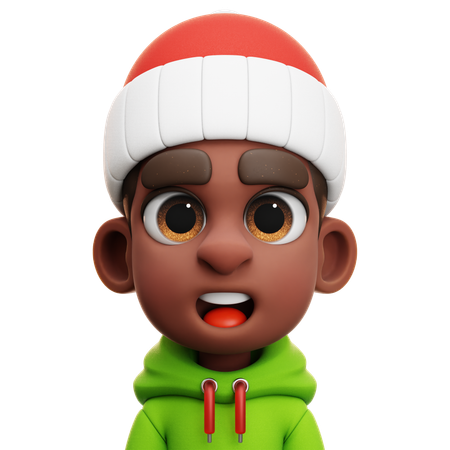 녹색 후드티를 입은 아프로 보이  3D Icon