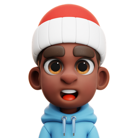 파란색 후드티를 입은 아프로 보이  3D Icon