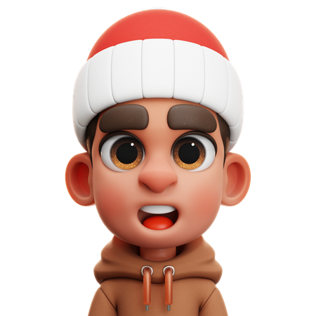 갈색 후드티를 입은 소년  3D Icon