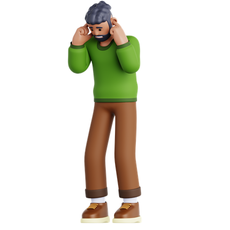 耳を塞ぐ男性  3D Icon