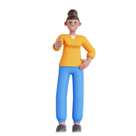親指を立てている女性  3D Icon