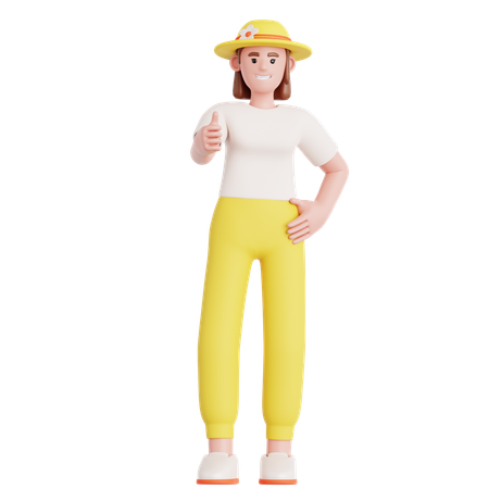 親指を立てている女性  3D Icon