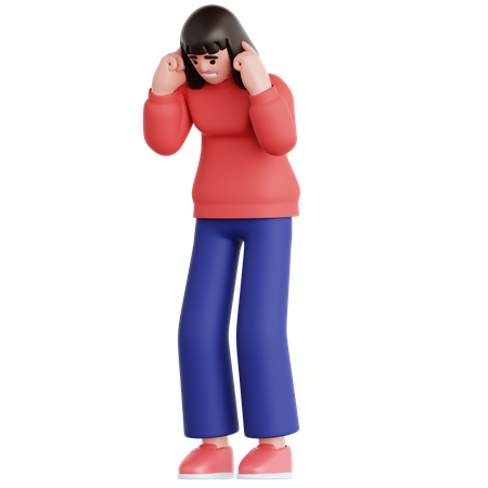 耳を塞ぐ女性  3D Icon