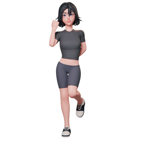 左手で拳を握るジェスチャーをしている黒い服を着たスポーティな女の子  3D Icon