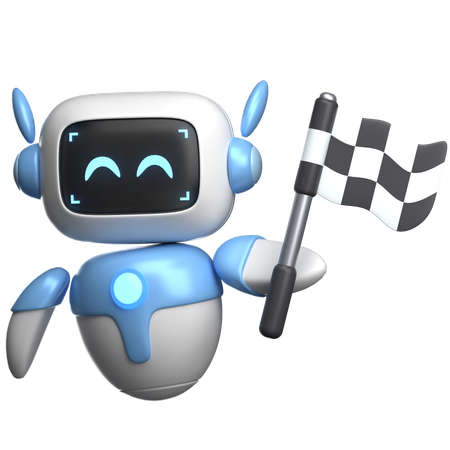 체크 무늬 깃발을 들고 있는 로봇  3D Icon