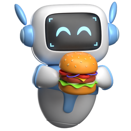 햄버거를 즐기는 로봇  3D Icon