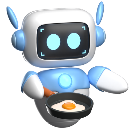로봇이 계란후라이를 요리하다  3D Icon