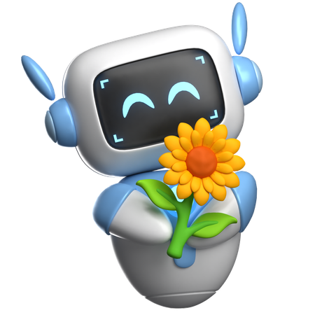 花を持っているロボット  3D Icon