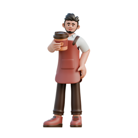 바리스타가 커피잔을 가져온다  3D Icon