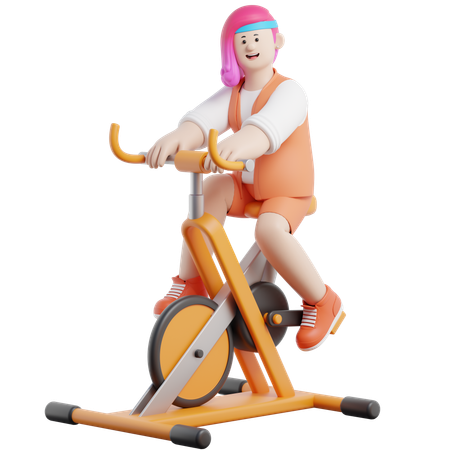 ジムでサイクリングをする女性  3D Icon