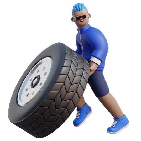 タイヤを押す男性  3D Icon