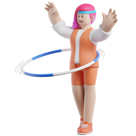 女性がフィットネスジムでフープを回している  3D Icon