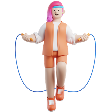女性は素早く縄跳びをしている  3D Icon