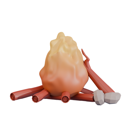 장작과 돌을 쌓아 놓은 모닥불  3D Icon