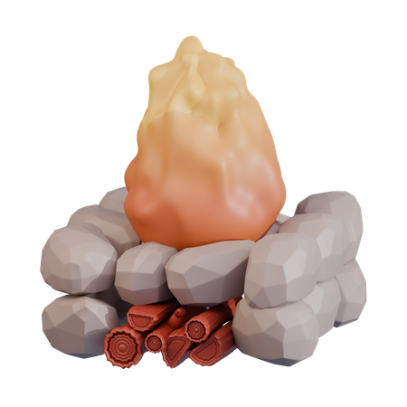 돌과 통나무로 만든 소박한 바위 화덕 모닥불  3D Icon