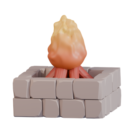 돌 침대 위의 캠프파이어  3D Icon