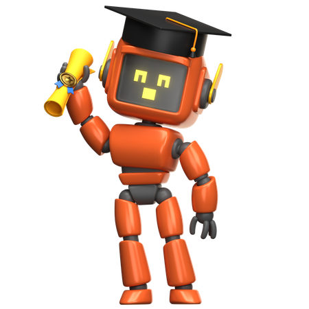 오렌지 로봇 졸업생 졸업장 소지  3D Icon