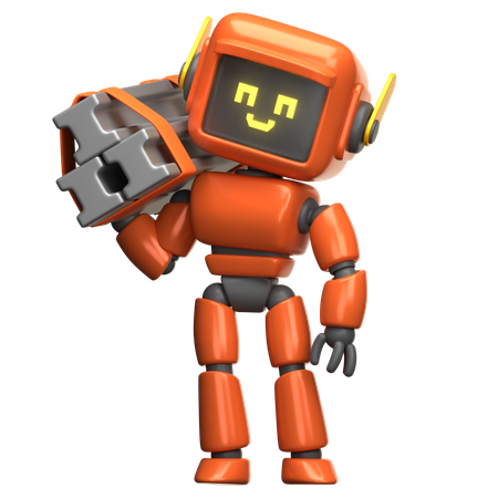 오렌지 로봇 리프팅 건설 강철  3D Icon