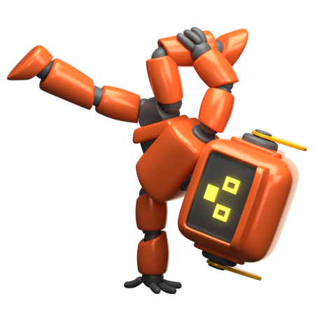 오렌지 로봇 브레이크댄스  3D Icon