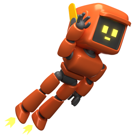 오렌지 로봇 비행  3D Icon