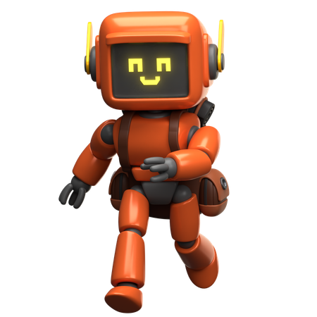 バックパックを背負って走るオレンジ色のロボット  3D Icon