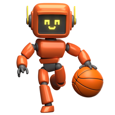 오렌지 로봇 드리블 농구  3D Icon