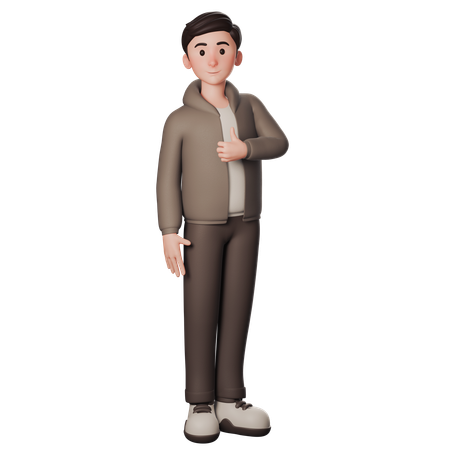 茶色の服を着て右手で親指を立てている若い男性  3D Icon