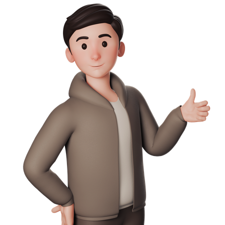 茶色の服を着て右手で親指を立てている若い男性  3D Icon