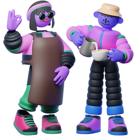 라떼 수업을 가르치는 바리스타  3D Icon