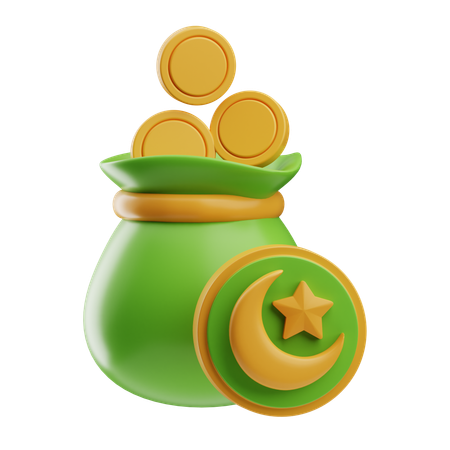별과 달이 있는 녹색 동전 가방  3D Icon
