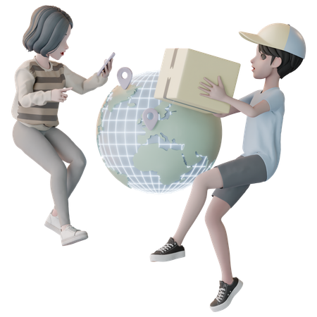 전 세계 배송 서비스를 받는 커플  3D Icon