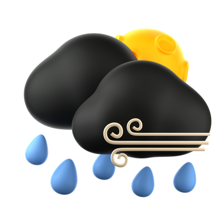 바람이 불고 비오는  3D 아이콘