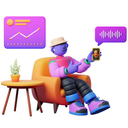 ビジネスポッドキャストを聴く男性  3D Icon