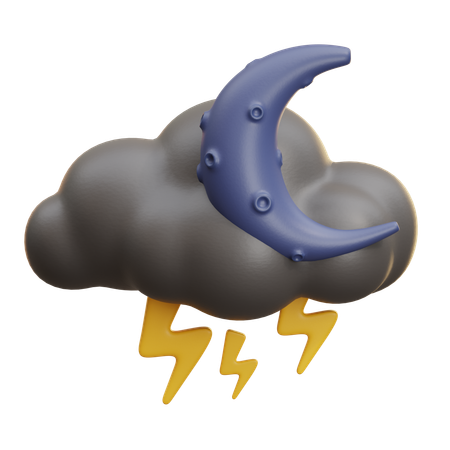 月と雷を伴う雲  3D Icon