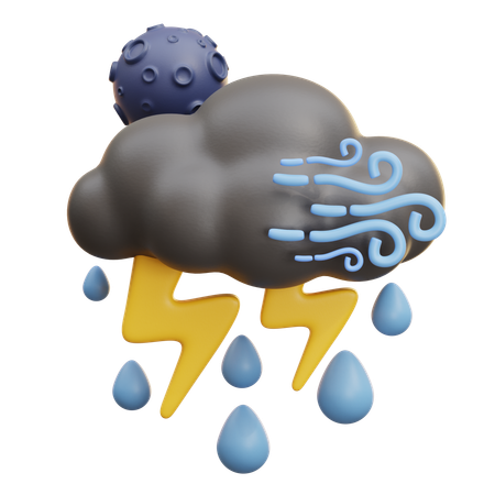 月のある曇りの夜の嵐  3D Icon