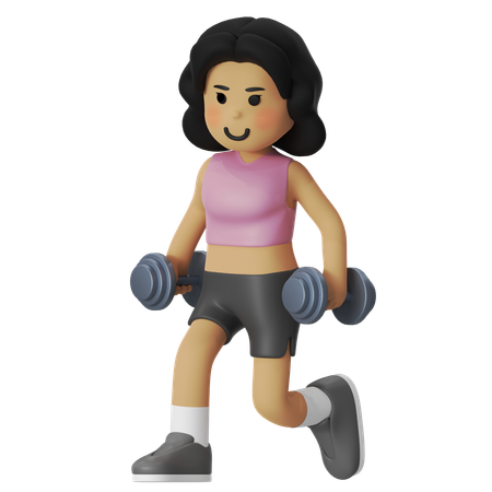 フィットネスダンベルランジガール  3D Icon