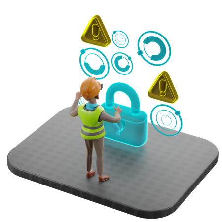 企業におけるマルウェア攻撃をブロックする男性  3D Icon