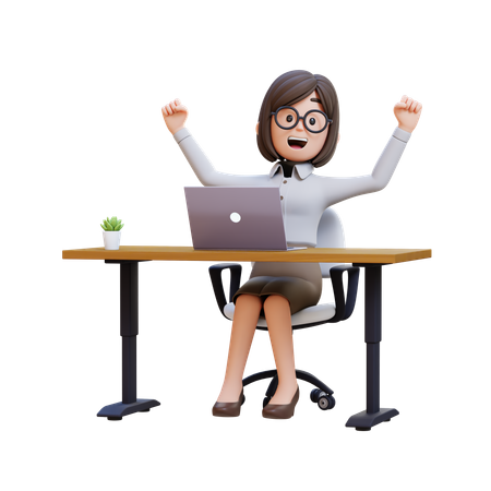 비즈니스 정장을 입고 책상에 앉아 노트북을 사용하는 사업가  3D Icon