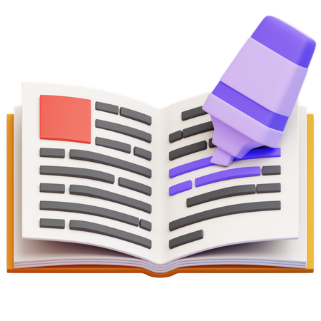 本と蛍光ペン  3D Icon