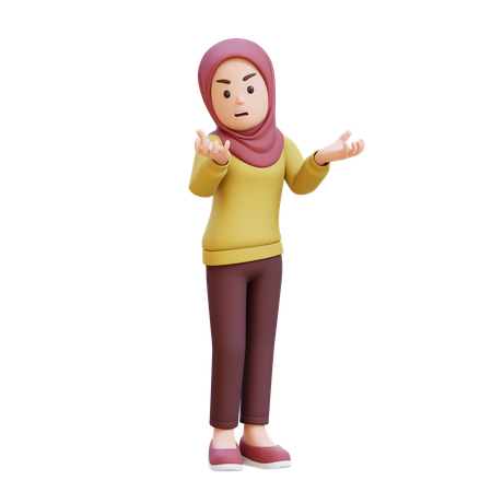 히잡을 쓴 무슬림 소녀, 분노와 심한 우울감 호소  3D Icon