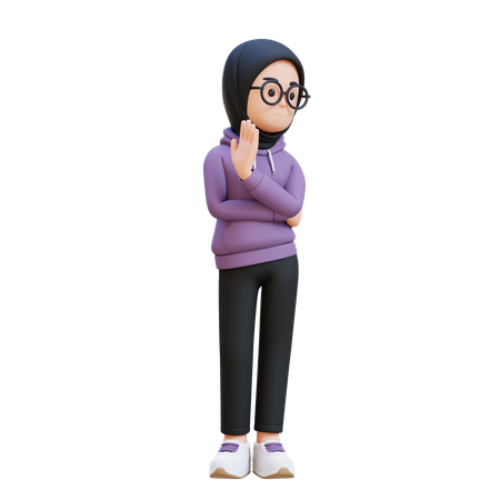 一時停止の標識を拒否するイスラム教徒の少女  3D Icon