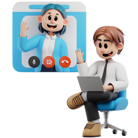 オンラインビジネスミーティングに参加するビジネスマン  3D Icon