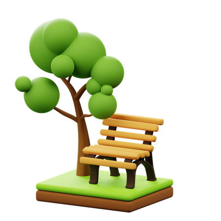 공원 벤치와 나무  3D Icon