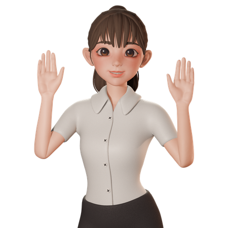 両手を振りながら立ち上がる若い女性  3D Icon