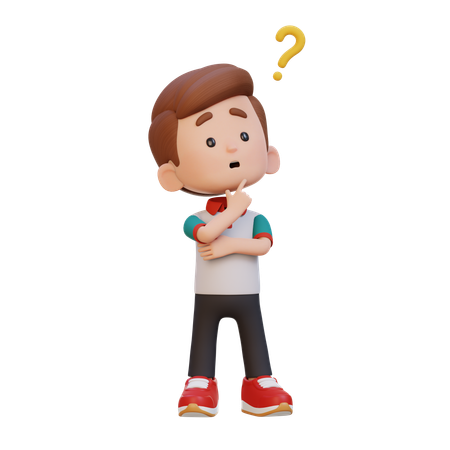 考えるポーズをとるかわいい男の子  3D Icon