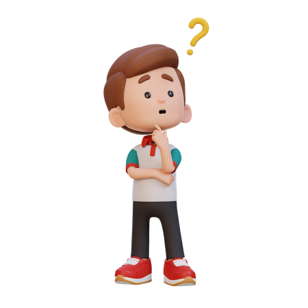 考えるポーズをとるかわいい男の子  3D Icon