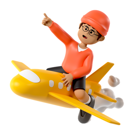 飛行機に乗る少年  3D Icon